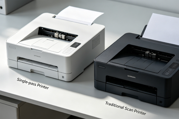 Single-pass printers and traditional scanning printers